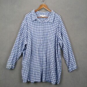 Dreams Co Shirt Women 4X 34-36 White Blue Gingham Plaid Cotton Pleated Button Up